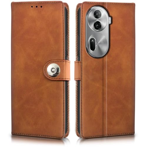 Image of WOW IMAGINE Shock Proof Flip Cover Back Case for Oppo Reno 11 Pro 5G (Magnetic Button Flip Case | Wallet Pockets & Stand | Leather Finish | Alder Brown)