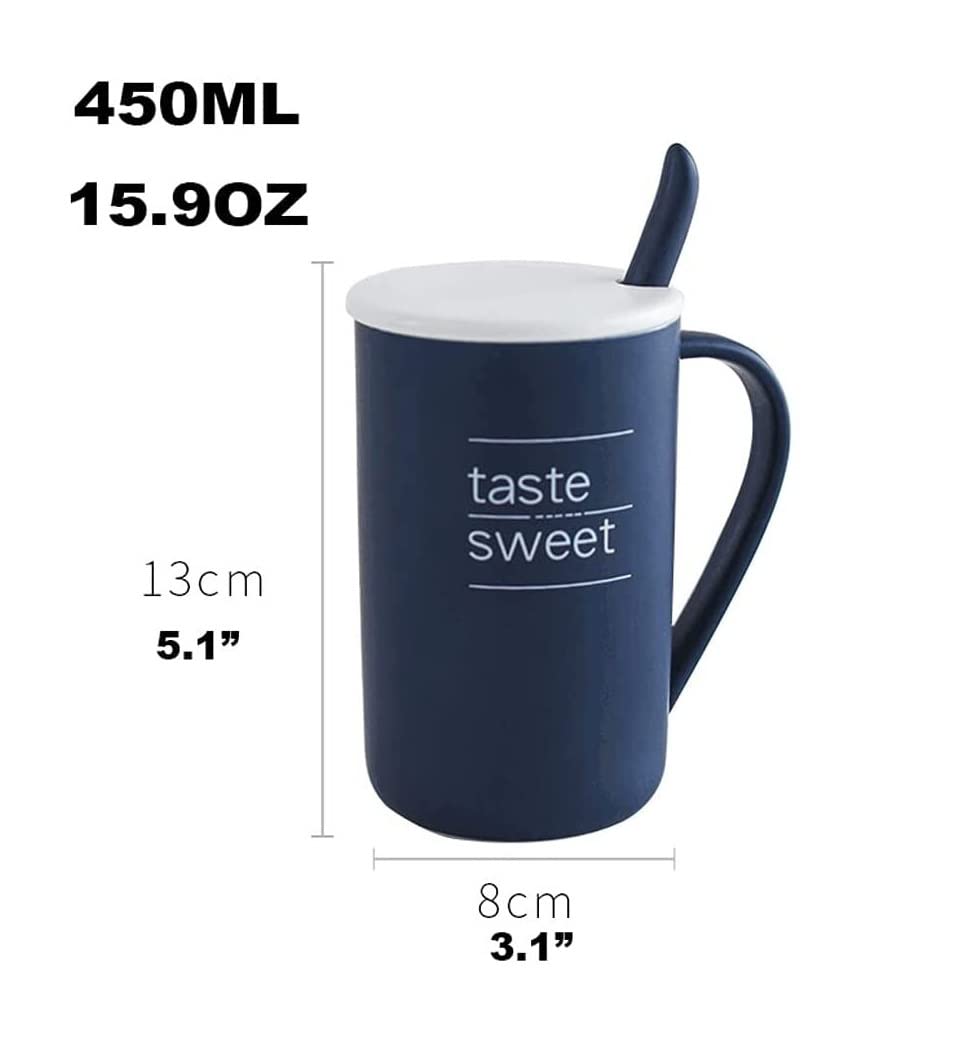 Tasse Kaffeebecher Creative Slogan Kaffeetassen-Löffel-Set Mit Deckel, Große Keramik-Kaffeetasse, Multifunktionale Teetasse Teetasse Kaffeetassen (Color : B-White, Size : 450ml)