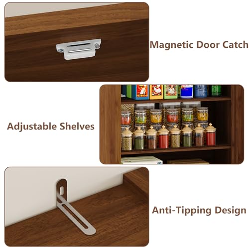 Image of BORNOON Pantry Organizers and Storage Cabinet, 67.71 inch Barn Door White Kitchen Cabinet with Drawers and Adjustable Shelf, Tall Pantry for Kitchen, Dining Room, Living Room