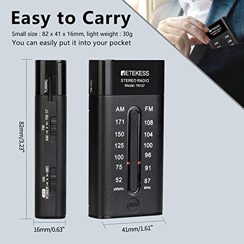 Retekess Tr107 Pocket Radio Am Fm, Portable Radio With Headphones, Aaa Battery Operated, Fm Stereo And Bass Boost, Ideal For Walking, Jogging(Black) #TOP3