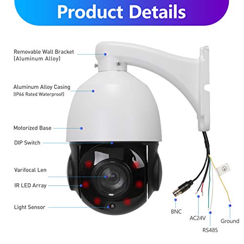 Hsility Ptz Camera Outdoor 2.0Mp Cvi Tvi Ahd Coax Cvbs 20X Optical Zoom 197Ft Night Vision High Speed Star Light Dome Camera W/ Rs485 Control And Long Power Cable Supply Ac 24V (2.0Mp) #TOP1