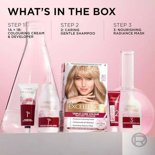 L'Oréal Paris Excellence Crème Permanent Hair Dye, Radiant At-Home Hair Colour with up to 100% Grey Coverage, Pro-Keratin, Up to 8 Weeks of Colour, Colour: 8.1 Natural Ash Blonde - Image 5