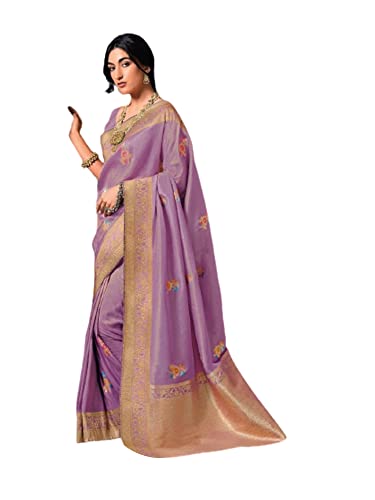 Sari indien de mariage violet en tissu pur traditionnel Meena, l'élégance d'une reine