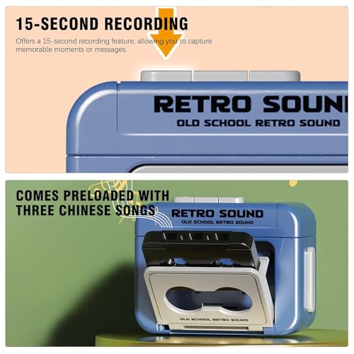 Image of Retro Tape Recorder Keychain Set of 2 - Mini Cassette Player Style Portable Sound Keychain with Built-in Chinese Songs, Vintage Hanging Ornament for Backpack, Handbag & Car Keys