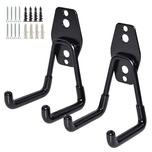 2 Pack Garage Storage Utility Hooks，Garage Garden Tool Organizer，Steel Wall Mount Hooks, Garden Small U Hooks (Black)