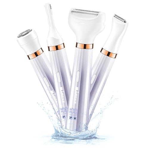 XEERUN Facial Hair Remover for Women, 4 in 1 Bikini Trimmer Women, USB Rechargeable Mini Lady Shavers with LED Battery Indicator, Wet & Dry 4 Heads Shaver Woman for Face, Legs, Bikini, Body