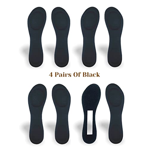 Image of CB 4-Pairs of Cloth Surface Sponge Inserts Invisible Slim Lightweight Insoles Liners, Ball of Foot Pain Relief Cushion, Barefoot Support, 3 /4 Length for Women's Shoes 5-8, Style B, Black