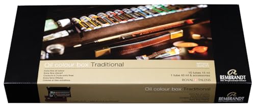 Rembrandt Estuche de pintura al óleo profesional caja de madera de lujo Tradicional | 16 colores + pinceles y accesorios