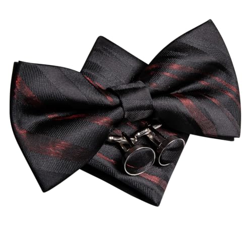 Image of Dubulle Mens Paisley Striped Bowtie Set Pre-tied Bowtie for Men and Pocket Square Set Wedding Business