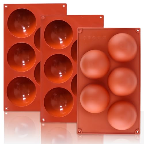 Lerykin 3 Pack Extra Large 5-Cavity Semi Sphere Silicone Molds,