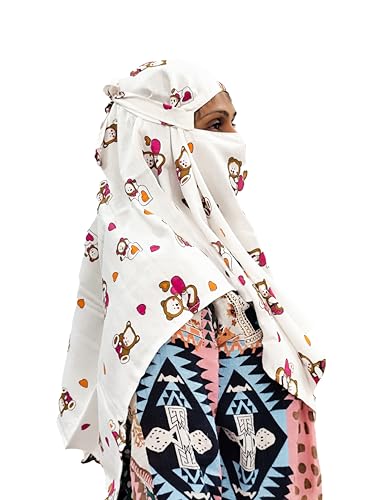 Image of Cotton Long Scarf Cum Mask Scarves Usable for Vehicle Driver | White Printed Design Fabric | Universal Size | Soft & Breathable Sun Protection | For Girl & Women