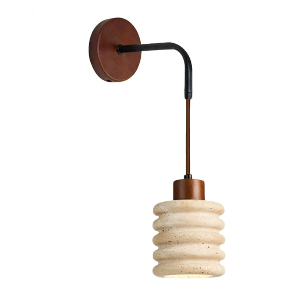 HXYSXHJUO Wabi-sabi Style Natural Yellow Travertine Wall Sconce with Wooden Base, Hard Wire Connection Light, Adjustable Pendant Cable Lamp, Bedside Hallway Stairs Decorative Lighting Fixtures