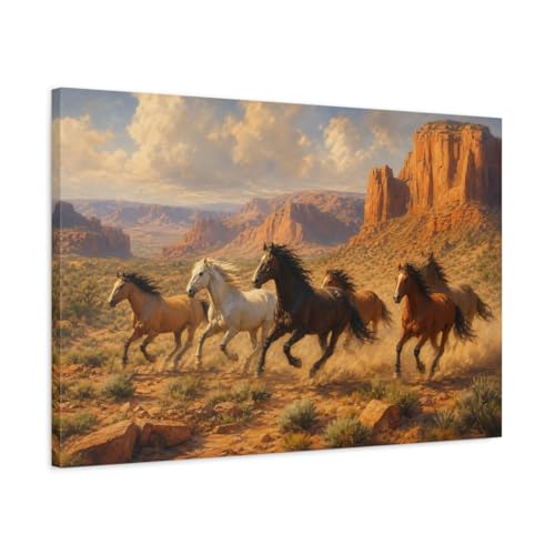 Tableau chevaux sauvages style impressionniste toile 75x50 cm pour salon