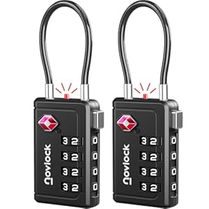 TSA Luggage Locks with Alert Indicator – 4-Digit Travel Padlocks with Flexible Cables for Suitcases, Backpacks & More – Suitcase Locks, 2-Pack, Black