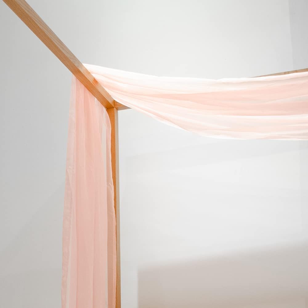 Linentalks Rose Pink Sheer Canopy Bed Scarf for Queen and Full Size, Luxury Bed Drapes Valance, Four Poster Bed Curtains, Bed Valances 52" X 228", One Panel