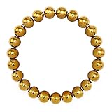 BRCbeads Gemstone Bracelets Hematite Coated Gold Enhance Color Birthstone Handmade Healing Power Crystal Beads Elastic Stretch 10mm 7.5 Inch with Gift Box Unisex