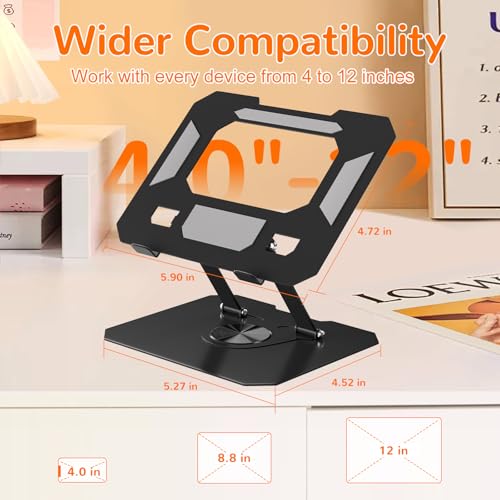 Image of Adjustable Ergonimic Foldable Tablet Stand for Desk with 360 Rotating Base,Compatible with iPad /iPhone Portable Monitor up to 15 Inches for Office Desk,Black