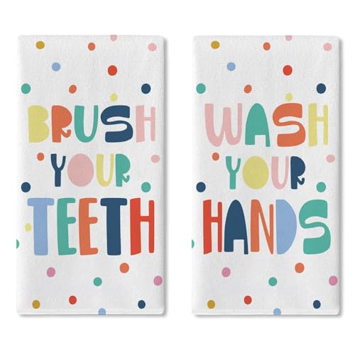Croar Funny Kids Bathroom Kitchen Dish Towels Set of 2, Brush Your...