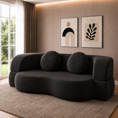 Nuturelly 78" Convertible Sofa Bed, 2-in-1 Floor Couch and Mattress, Modern Boneless Loveseat Sleeper in a Box for Small Spaces, No Assembly Foam Futon with 2 Pillows for Living Room & Dorm, Black