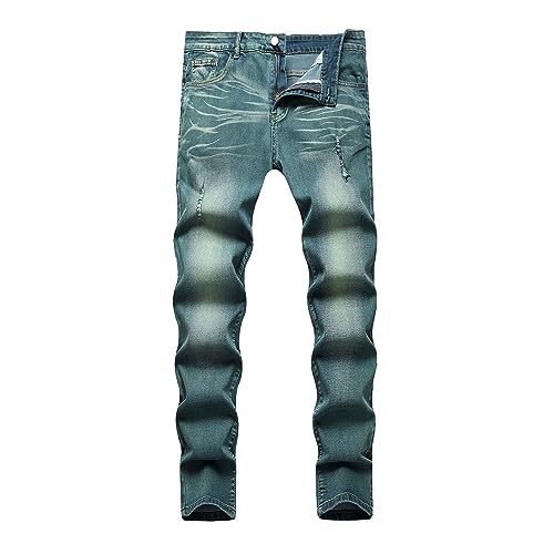JEKE-DG Men's Slim Fit Stretch Jeans Ripped Skinny Distressed Straight Leg Jeans Fashion Comfort Waist Pants (38,Green)