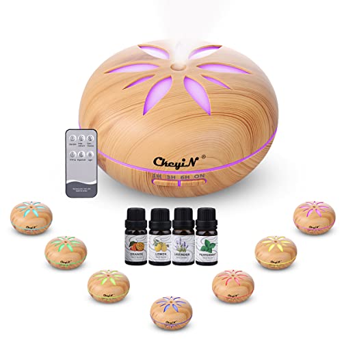 CkeyiN Aroma Humidifier for Essential Oil Set, 550ml Ultrasonic Essential Oils Diffuser with 7 Color LED Lights & 4 Essential Oils, Bedroom Vaporizer Cool Mist Humidifier for Home and Office