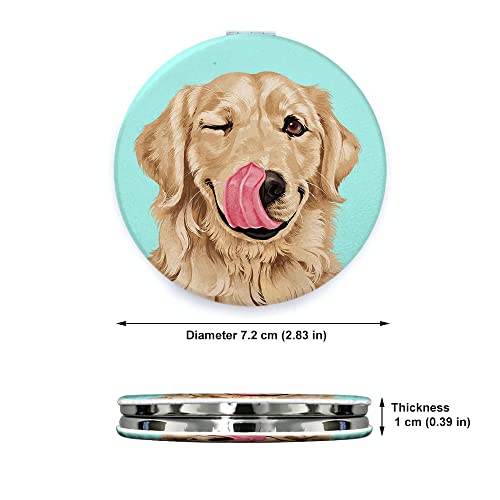 Wirester Round Foldable Pu Leather Compact Pocket Purse Makeup Mirror, Dual Sided Travel Mirror With 2X 1X Magnification - Cute Winking Golden Retriever Dog #TOP1