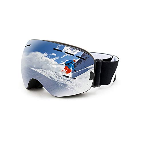 Masque de ski anti-buée lunettes protection anti-UV homme femme argent TPU
