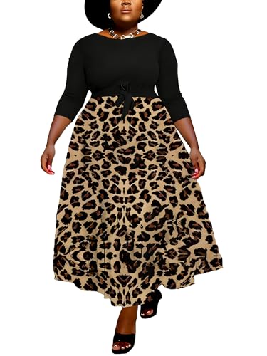 Image of Hostoyo Women Plus Size Formal A Line Maxi Dress Self Tie Waist with Pockets Elegant Round Neck Swing Long Dresses