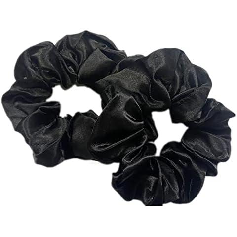 2 PCS Hair Scrunchies, Black Color Satin Silk Stretchy Solid Color Hairbands for Thick hair Curly Hair Thin Hair Sleeping Traceless Frizz Prevention Girls Women Use Cover