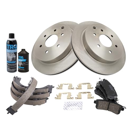 Image of TRQ Rear Brake Pad & Rotor Kit, with Chemical Kit Parking Brake Shoe Set Ceramic Compatible with 2011-2013 Infiniti QX56 2014-2017 QX80 2017 Nissan Armada