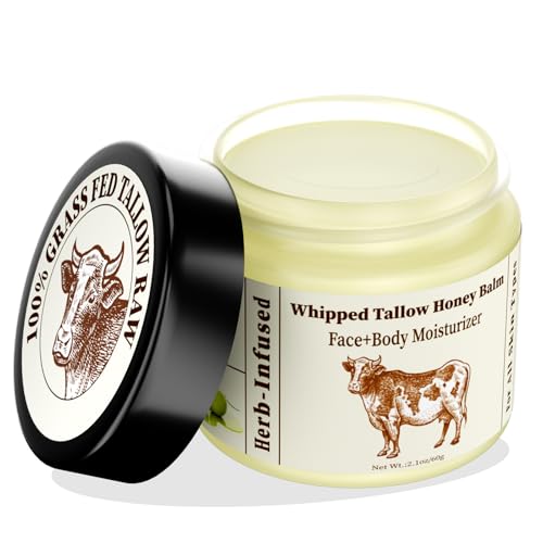 YNGLLC Whipped Beef Tallow Balm for Face & Body β Grass-Fed Tallow with Raw Honey, Beeswax & Olive Oil β Moisturizer for Dry, Sensitive Skin β 2.1oz