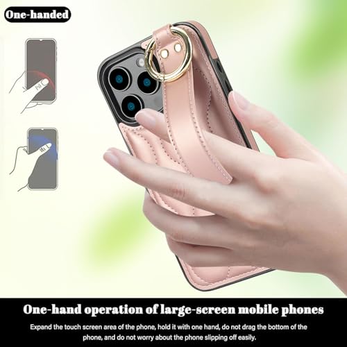 Coque iPhone 16 Pro Max or rose avec dragonne et anneau support rotatif