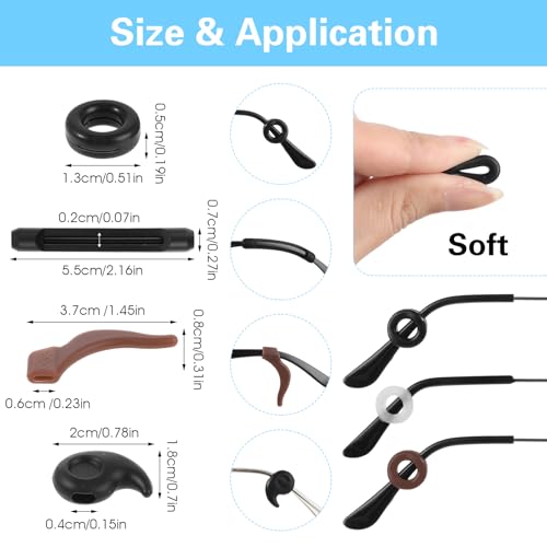 Qianyu 12 pares de retentores de óculos de silicone macio, antiderrapante, confortável, elástico, ma