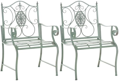 CLP Lot de 2 chaises de Jardin Punjab de Style Rustique I Chaise en Fer laqué I Fauteuil de Jardin particulièrement Stable, Couleur:Vert Antique
