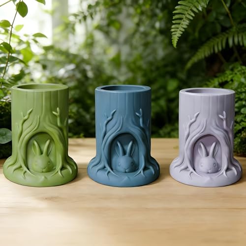Conejito en tocón molde de silicona para jarrones decorativos caseros 7