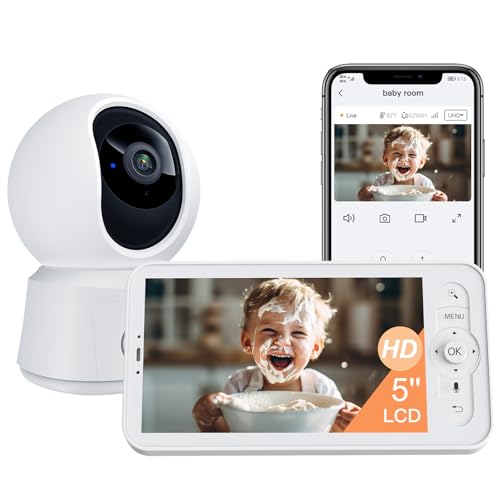 ARENTI Baby Monitor, Video Baby Camera with 5-Inch Wireless Display, 360° View, Auto-Night Vision,...