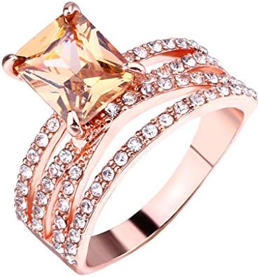 Rings for Women 3PC Simple Temperament Diamond Geometric Square Topaz Rose Gold Ring Jewelrya Good Gift for a Girlfriend, Boyfriend, Family