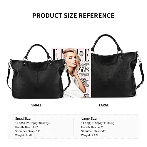 Kattee Women's Soft Genuine Leather 3-Way Satchel Tote Handbag Black #TOP4