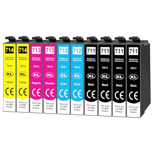 Yowell 10x T0715 Cartouches d'encre compatibles avec Epson T0711 T0712 T0713 T0714 pour Stylus BX300F SX610FW SX600FW SX510W SX400 SX410 SX415 SX100 SX200...