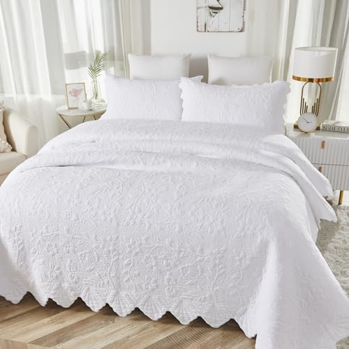 image for Brandream White Quilts Set Queen Size Bedspreads Cottagecore Farmhouse