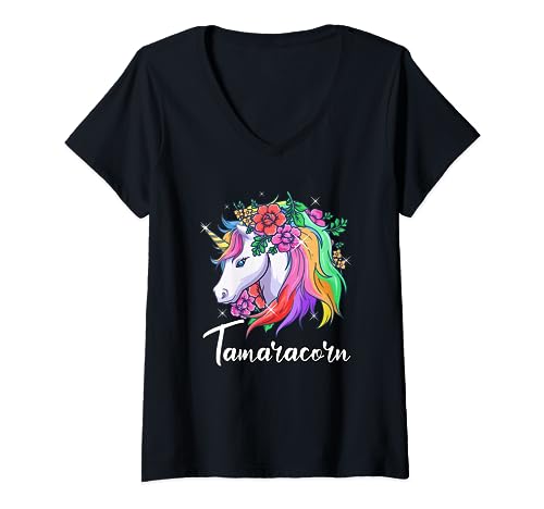 Lindo Tamaracorn Personalizado Nombre Unicornio Tamara Camiseta Cuello V
