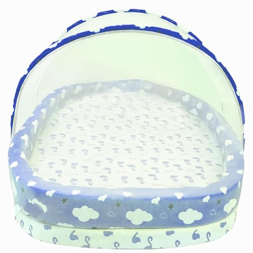 Image of Toddylon Baby Bed Bedding Set for Newborns | Mattress | Mosquito Net | Cotton | Travel Bed | Essentials | 0-12 Months | Blue