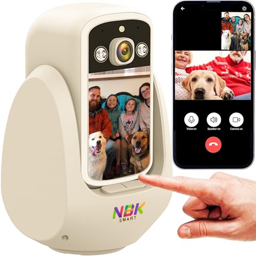 NBKsmart 2 Way Camera, 2.8''Screen Pan/Tilt WiFi AI Motion Detection Indoor for Pet/Puppy/Cat/Dog with Phone App Control, Home Cam, Night Vision, One-Button Call, for Elderly, Beige