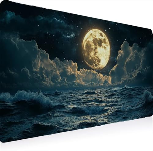 Grand tapis de souris bureau 100cm design Lune pour setup gaming et pro