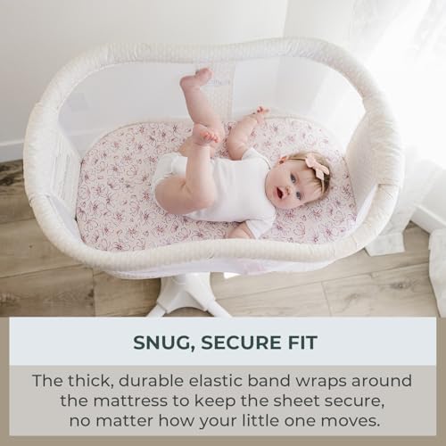 Image of Pobibaby 2 Pack Bassinet Sheets for Girls - Premium Cotton Blend Baby Girl Fitted Sheet Set, Soft Breathable Floral Jersey Knit for Rectangle Oval Bassinets, Newborn Nursery Bedding (Blossom)