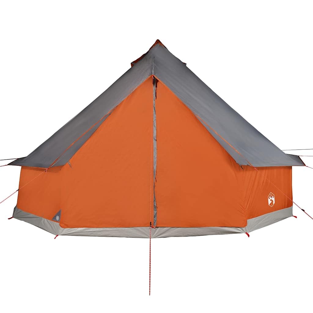 Wodoszczelny namiot rodzinny Tipi dla 12 osób, szaro-pomarańczowy, 600 x 600 x 350 cm, z przyłączem E, 3 kieszenie do przechowywania, wytrzymały poliester 185T, na kemping, do aktywności na świeżym