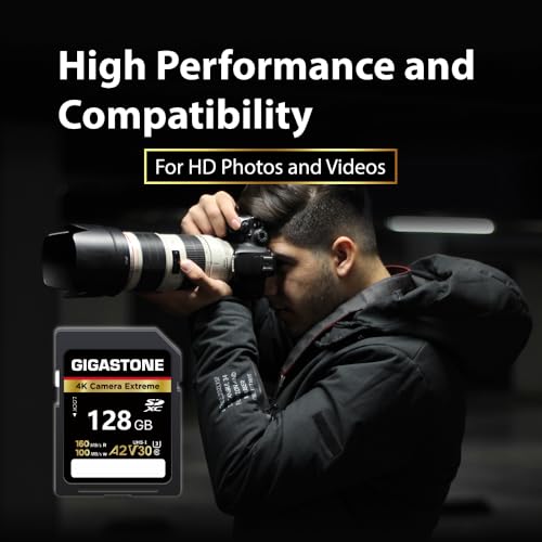 Image of 【5-Years Data Recovery】 GIGASTONE 128GB SD Card, 4K Camera Extreme, UHS-I A2 V30 U3 C10 SDXC Memory Card High Speed, Speed up to 160MB /s, Compatible with Kodak Olympus Digital Camera
