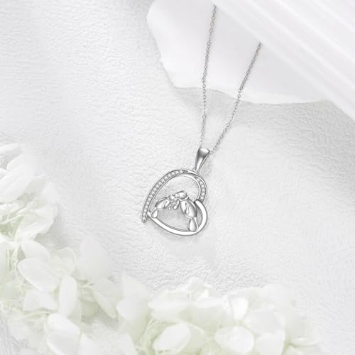 Manatee Gifts for Women 925 Sterling Silver Manatee Necklace Heart Pendant Cute Animal Jewelry Gifts for Women Mother Mom4