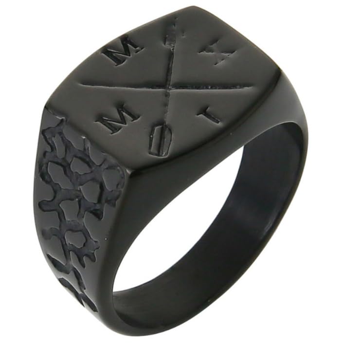 Chevalière Mendes en acier inoxydable noir avec motif Arrow de 20mm pour homme