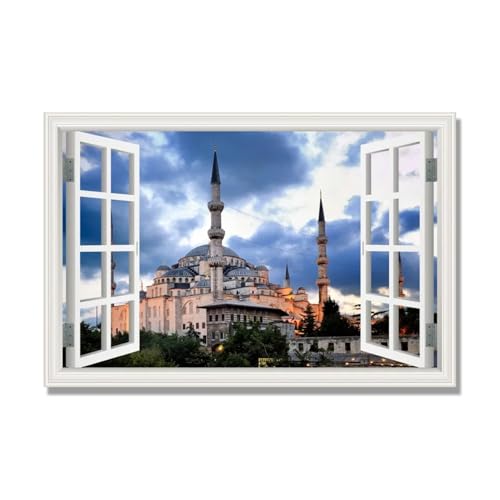 Tableau moderne decoration murale grand format 80x120cm fausse fenetre avec paysage du monde